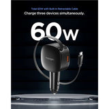 Spigen Essential Billaddare 60W med Inbyggd USB-C Kabel & 1 x USB-C 1 x USB-A - Svart