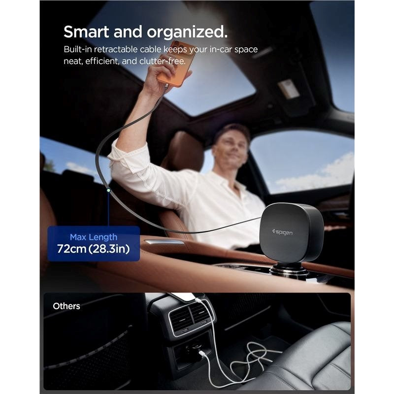 Spigen Essential Billaddare 60W med Inbyggd USB-C Kabel & 1 x USB-C 1 x USB-A - Svart