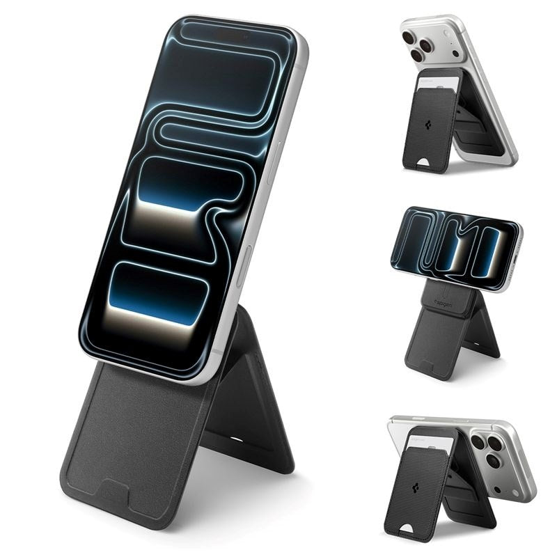 Spigen Slim Fold Korthållare för 1 Kort med Stativfunktion - MagSafe Kompatibel - Svart