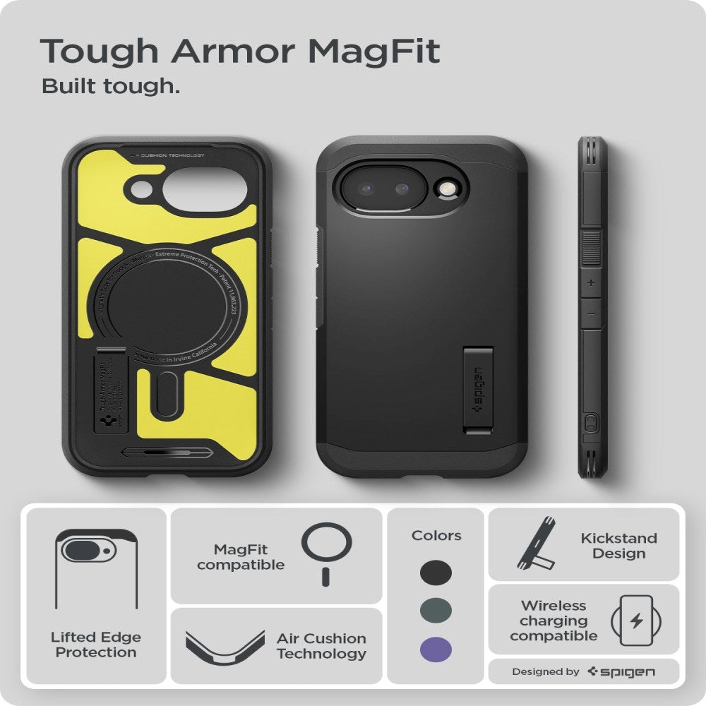 Google Pixel 10a Spigen Tough Armor Hybrid Skal m. Stativfunktion - MagSafe Kompatibel - Svart