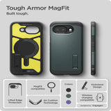 Google Pixel 10a Spigen Tough Armor Hybrid Skal m. Stativfunktion - MagSafe Kompatibel - Grön