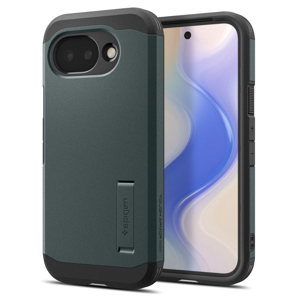 Google Pixel 10a Spigen Tough Armor Hybrid Skal m. Stativfunktion - MagSafe Kompatibel - Grön