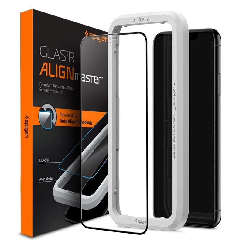 iPhone 11 Pro Max Spigen Align Glass Skärmskydd - Case Friendly - Genomskinlig
