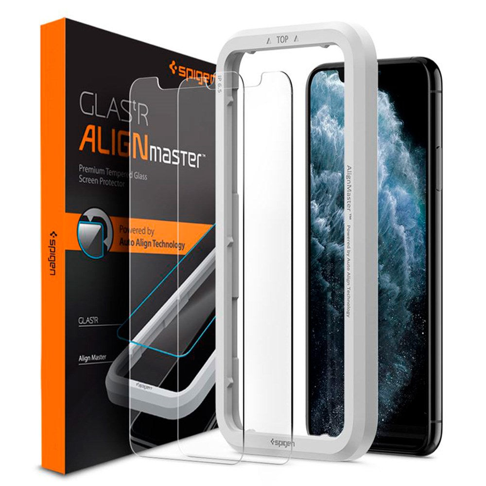 iPhone 11 Pro / X / Xs Spigen Alignmaster Glas.tR Skärmskydd 2. Stk - Case Friendly - Genomskinlig