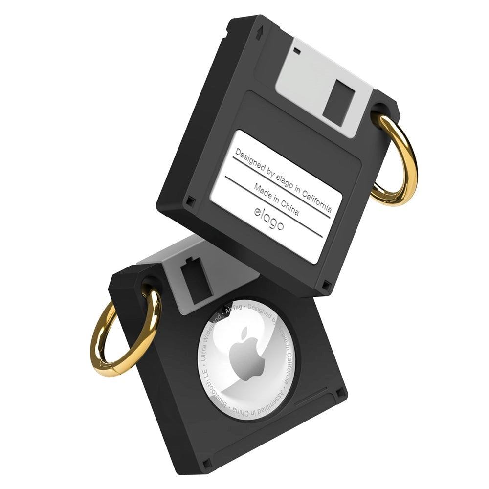 Airtag Floppy Disk Silikonskydd med Nyckelring - Svart