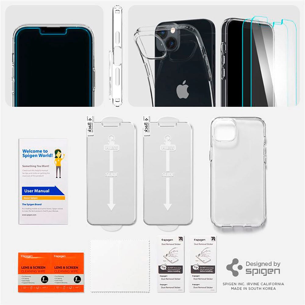 iPhone 14 Plus Spigen Crystal Pack Set med Skal och 2 st. Skyddsglas - Transparent