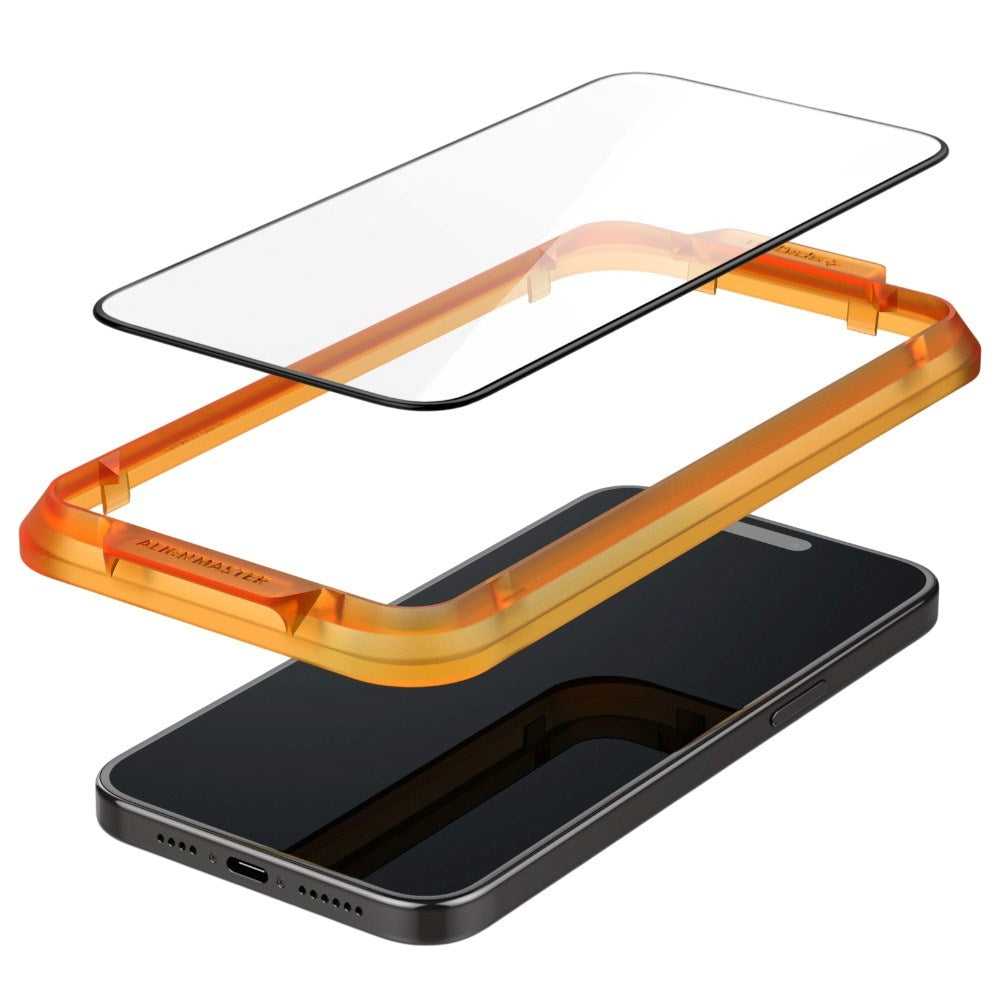 iPhone 15 Pro Spigen Glass tR AlignMaster Skärmskyddsglas - 2 st - Genomskinlig / Svart Kant