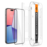 iPhone 15 Spigen EZ Fit Glas.tR Skärmskydd 2. Stk - Case Friendly - Svart Kant