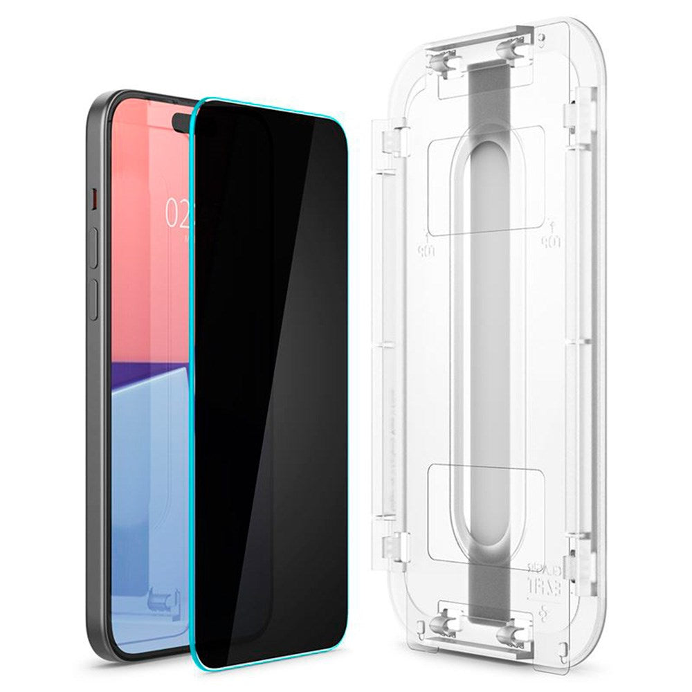 iPhone 15 / 16 Spigen EZ Fit Glas.tR Skärmskydd 2. Stk - Privacy Filter - Case Friendly - Genomskinlig