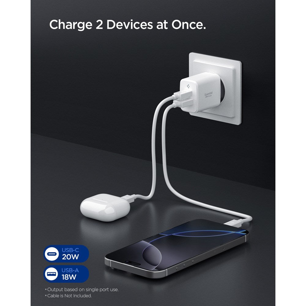 Spigen Essential 20W Väggladdare m. 1 x USB-C & 1 x USB-A - Vit