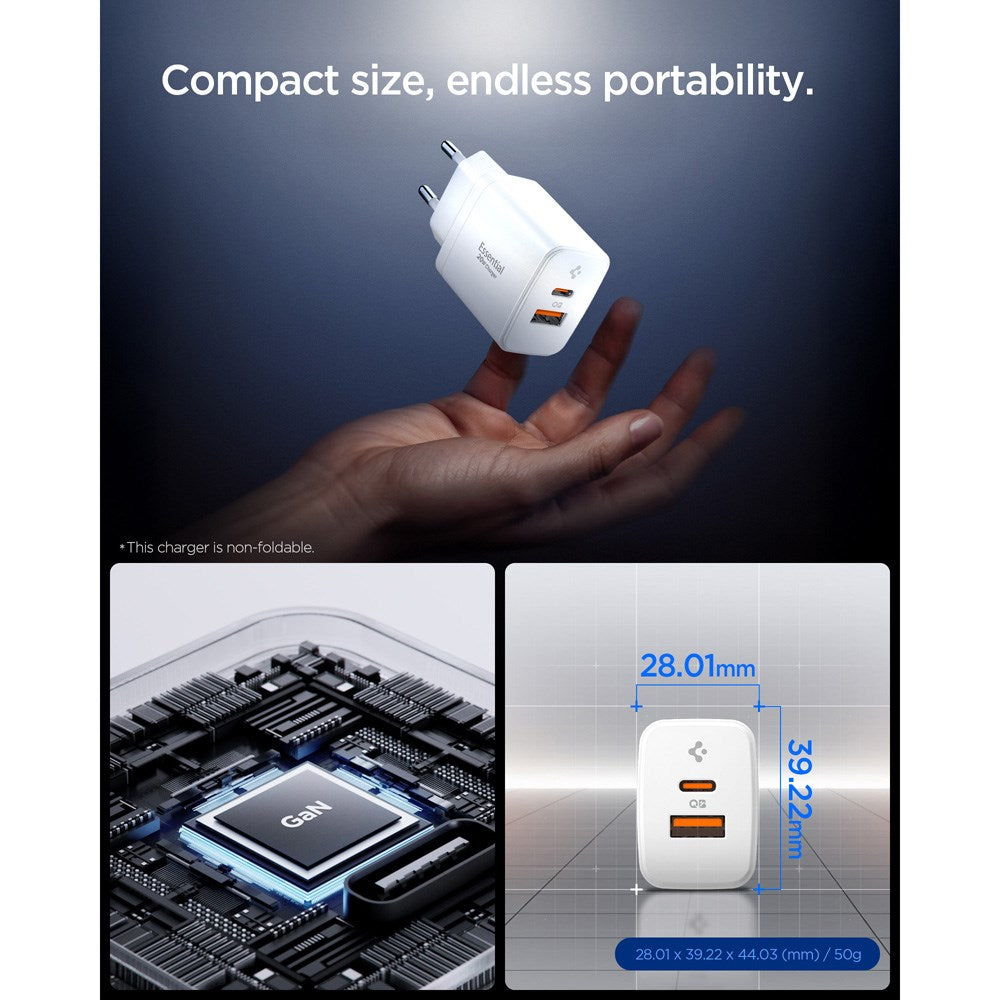 Spigen Essential 20W Väggladdare m. 1 x USB-C & 1 x USB-A - Vit