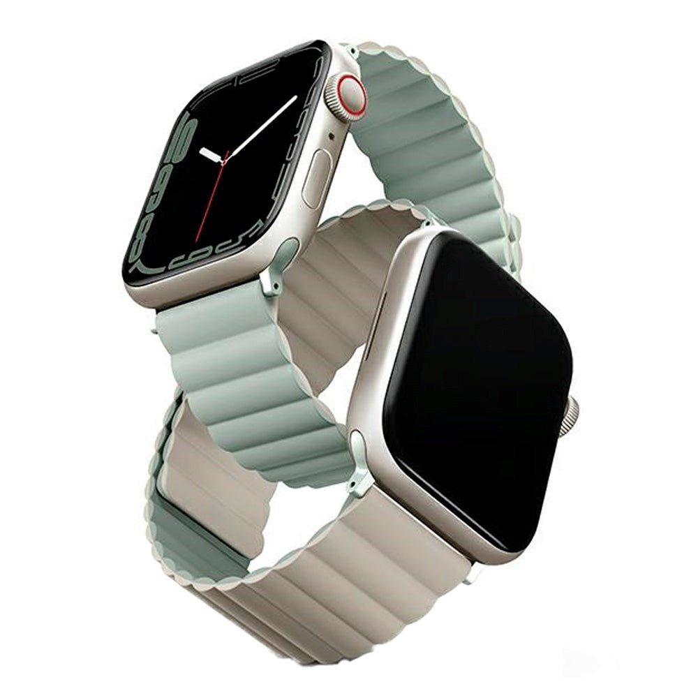 Apple Watch (42/44/SE/45/46/49mm) UNIQ Revix Magnetisk Reversibel Rem - Sage / Beige