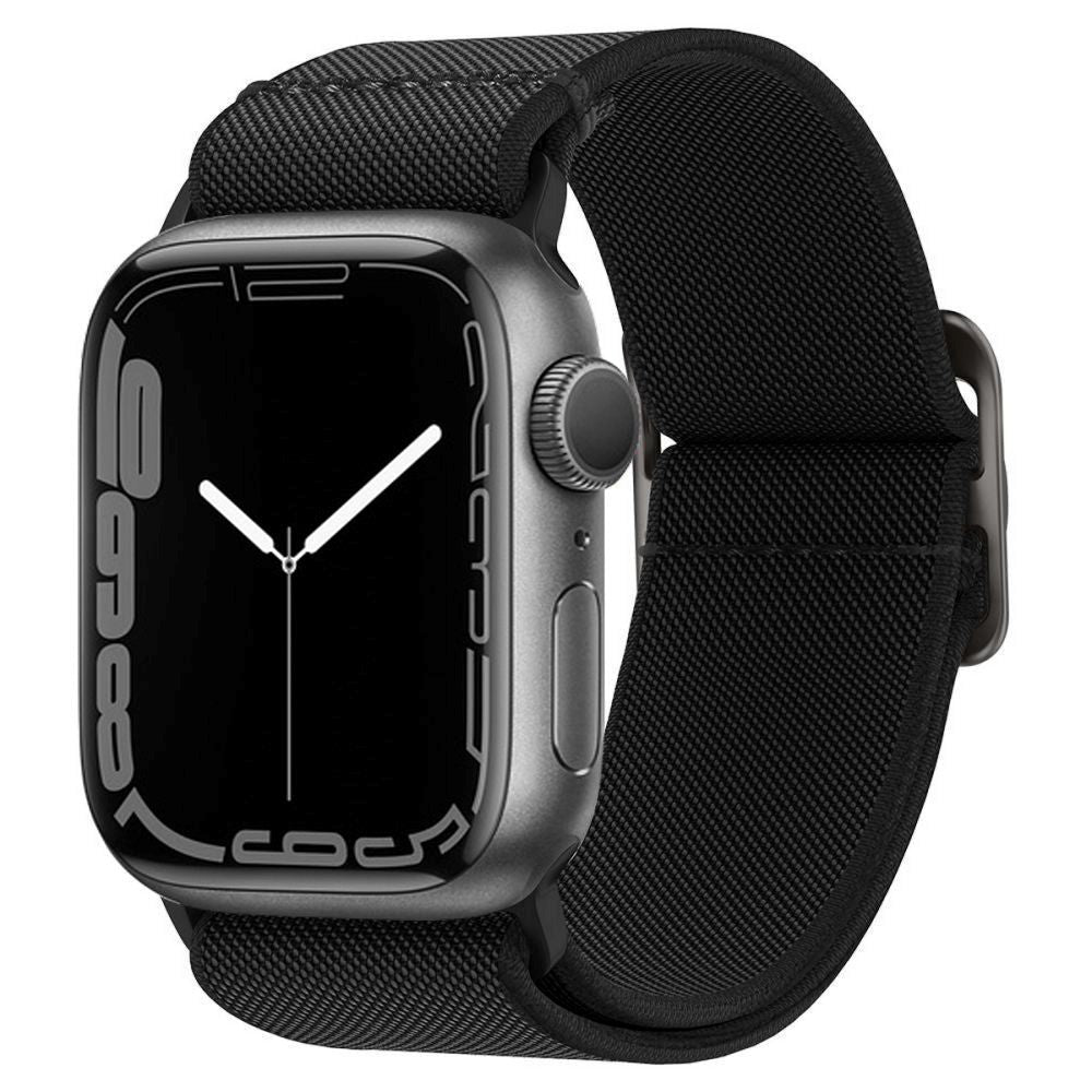 Apple Watch (42/44/SE/45/46/49mm) Spigen Fit Lite Rem Tyg - Svart