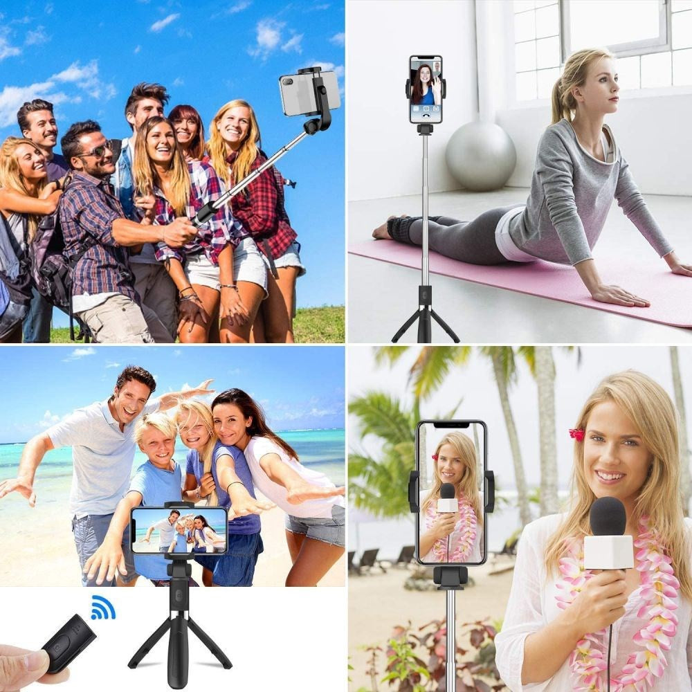 Tech-Protect L02S Kompakt Selfie Stick med Stativ & Bluetooth - Svart