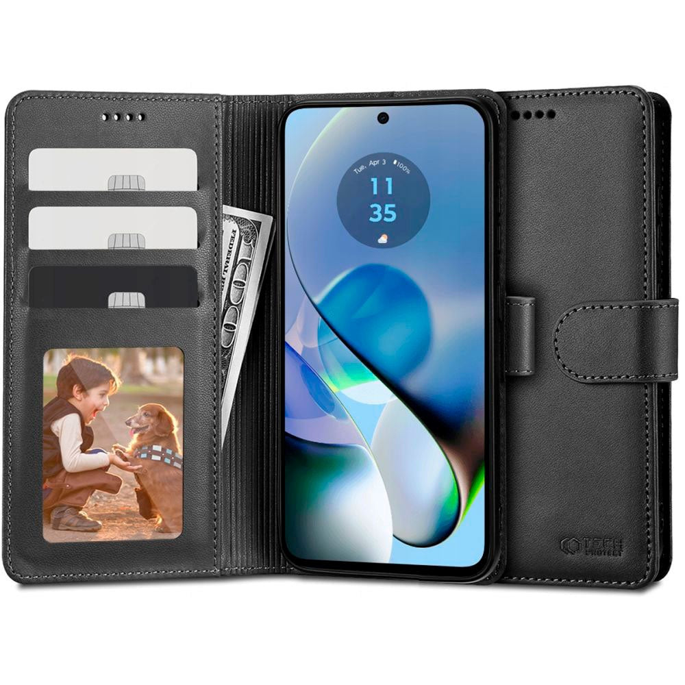 Motorola Moto G54 Tech-Protect Flip Wallet m. Plånbok - Svart