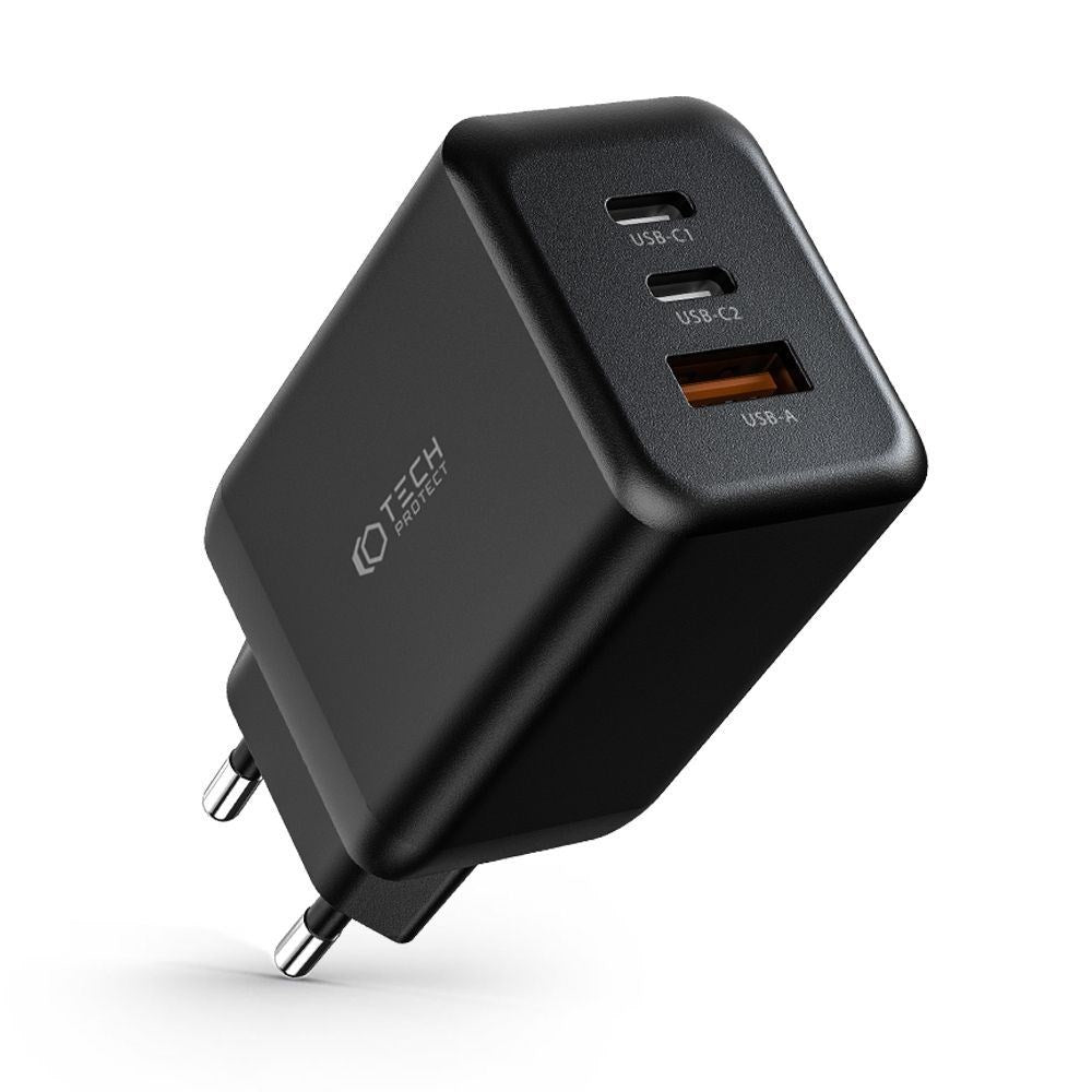 Tech-Protect NC PD 65W Väggladdare med 2 x USB-C & 1 x USB-A - Svart