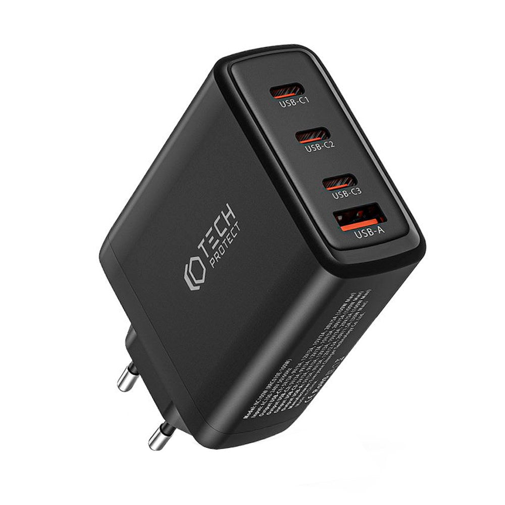 Tech-Protect PD GaN 100W Väggladdare med 3 x USB-C & 1 x USB-A - Svart