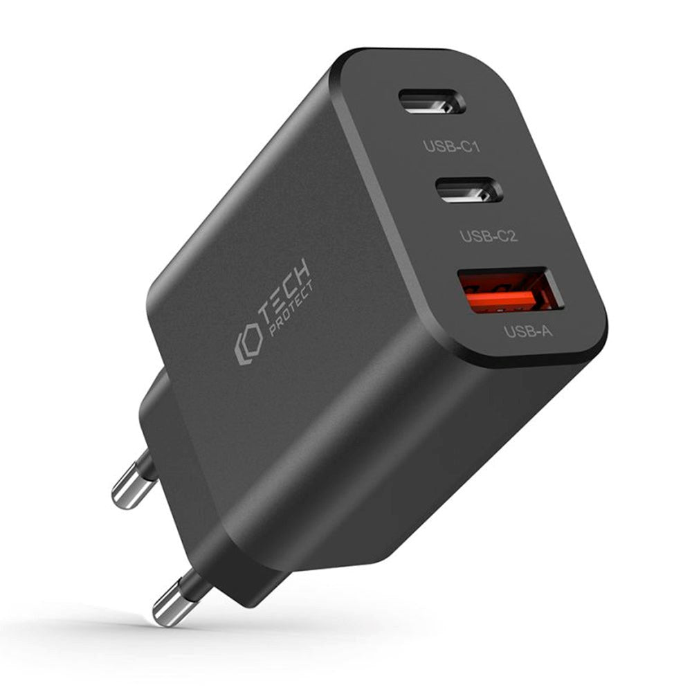 Tech-Protect NC 30W Väggladdare med 2 x USB-C & 1 x USB-A - Svart