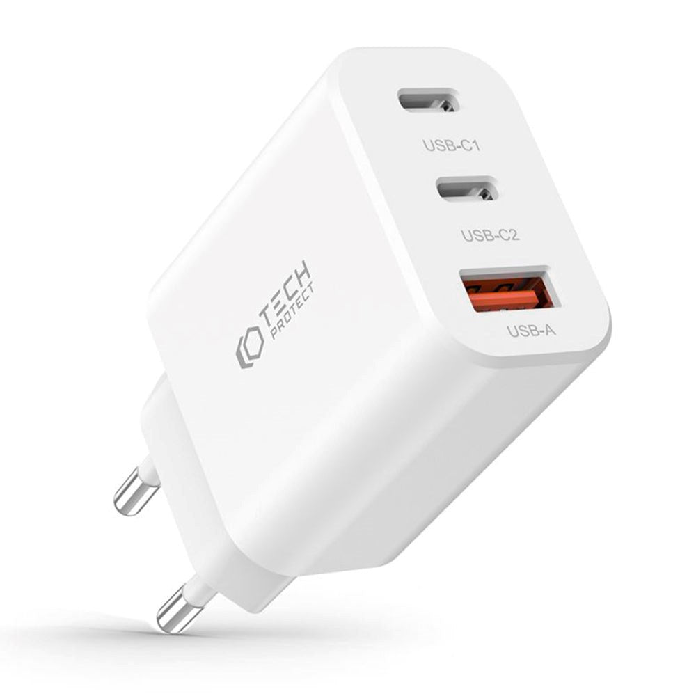 Tech-Protect NC 30W Väggladdare med 2 x USB-C & 1 x USB-A - Vit