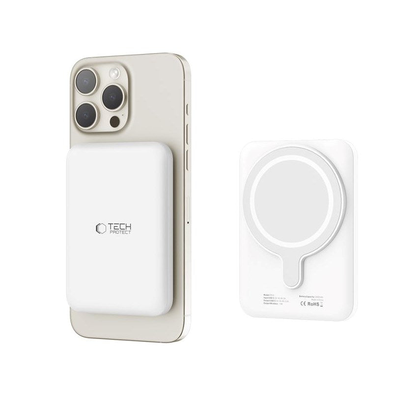 Tech-Protect LifeMag Trådløs Powerbank 5000 mAh - MagSafe Kompatibel - Vit