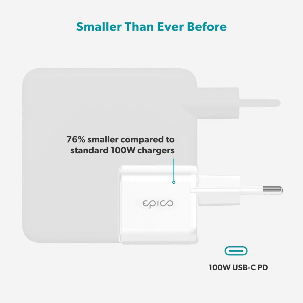 Epico UltraBoost Micro 100W Väggladdare med USB-C - Vit