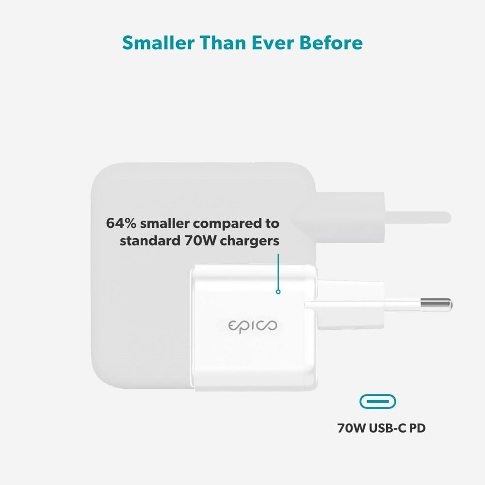 Epico UltraBoost Micro 70W Väggladdare med USB-C - Vit