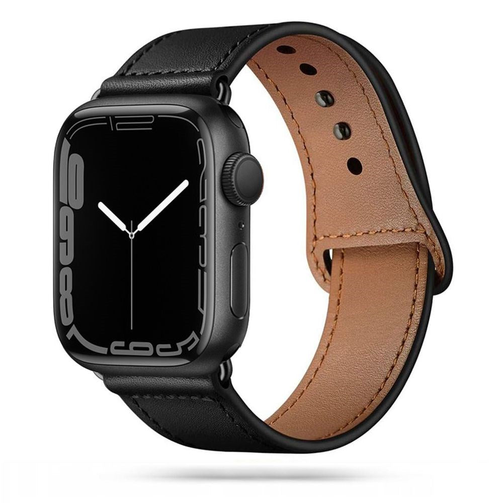 Apple Watch (42/44/SE/45/46/49mm) Tech-Protect Leatherfit Rem - Imitationsläder - Svart