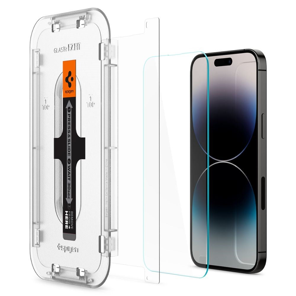 iPhone 14 Pro Spigen EZ Fit Glas.tR Skärmskydd 2. Stk - Case Friendly - Genomskinlig