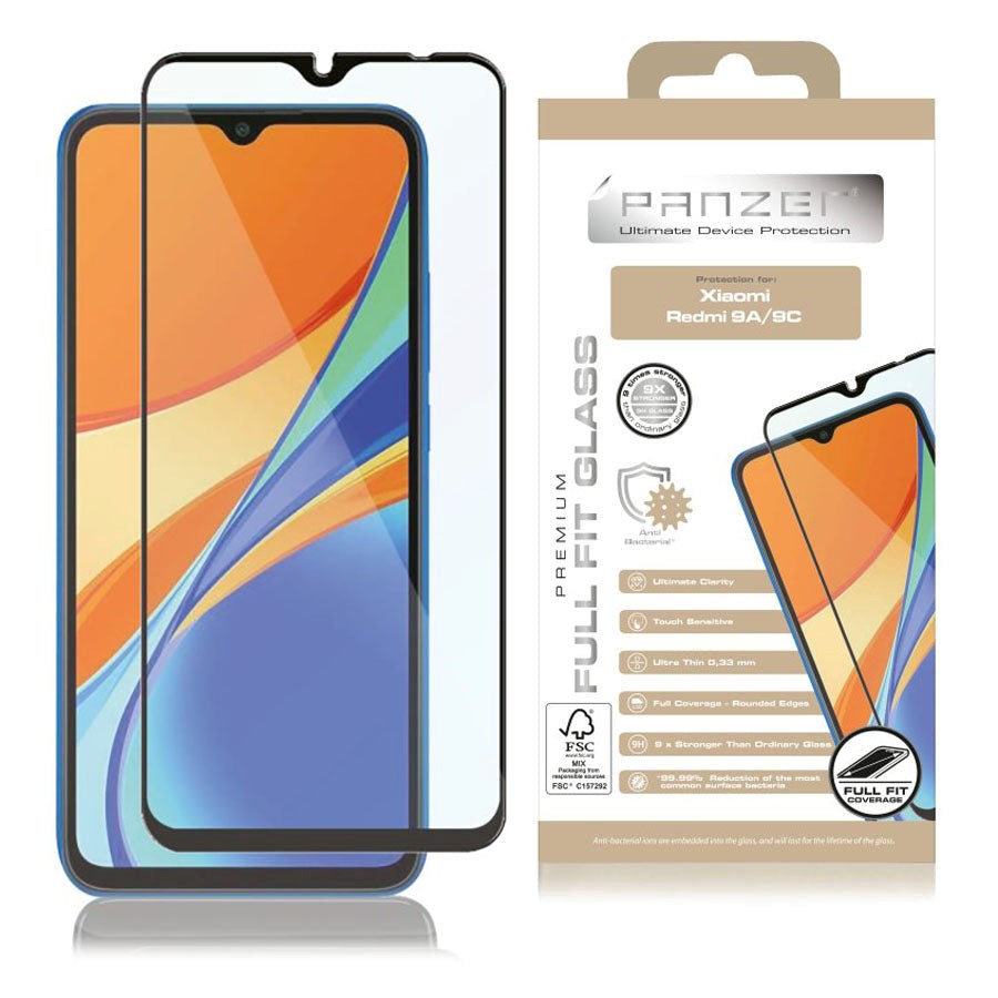 Xiaomi Redmi 9A / 9C PANZER Premium Full -Fit Glass - Black Frame