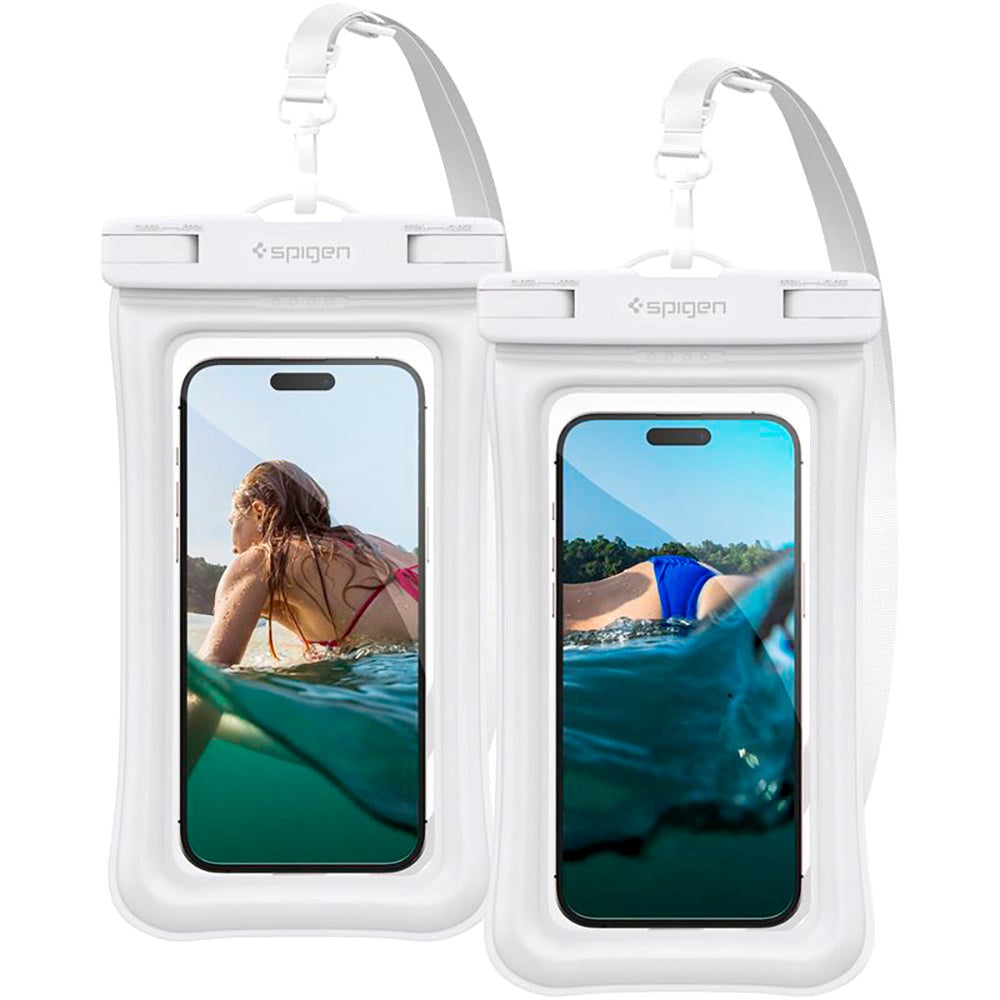 Spigen A610 Universal Waterproof Floating Pouch - 2 Pack - Vit / Transparent (Max. Telefonstorlek: 170 x 90mm)