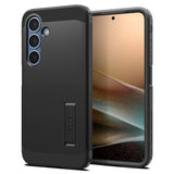 Samsung Galaxy S25 Spigen Tough Armor Hybrid Skal m. Stativfunktion - MagSafe Kompatibel - Svart