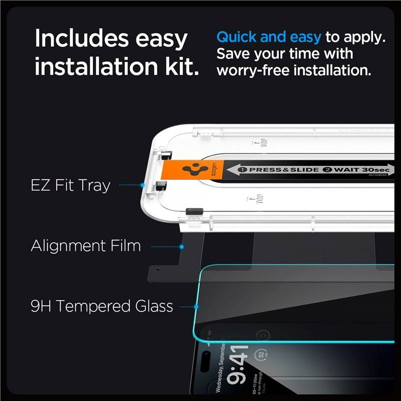 iPhone 15 Pro Max Spigen EZ Fit Glas.tR Skärmskydd 2 St. - Privacy Filter - Case Friendly - Genomskinlig