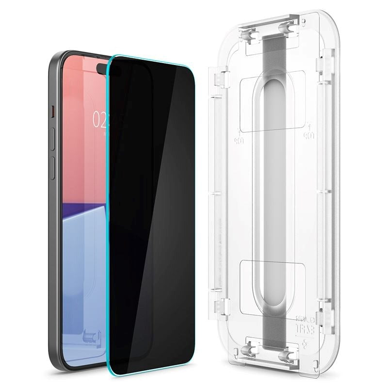 iPhone 16 Plus Spigen EZ Fit Glas.tR Skärmskydd 2. Stk - Privacy Filter - Case Friendly - Genomskinlig