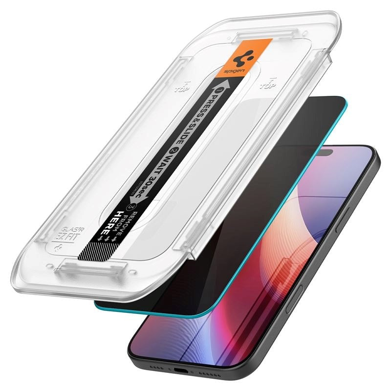 iPhone 16 Pro Max Spigen EZ Fit Glas.tR Skärmskydd - Privacy Filter - Case Friendly - Genomskinlig