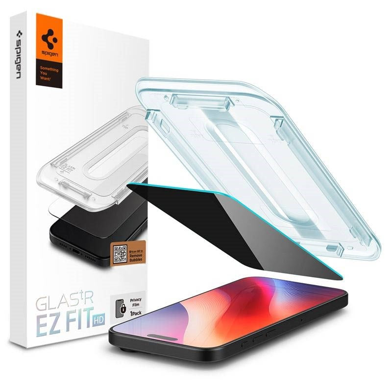 iPhone 16 Spigen EZ Fit Glas.tR Skärmskydd - Privacy Filter - Case Friendly