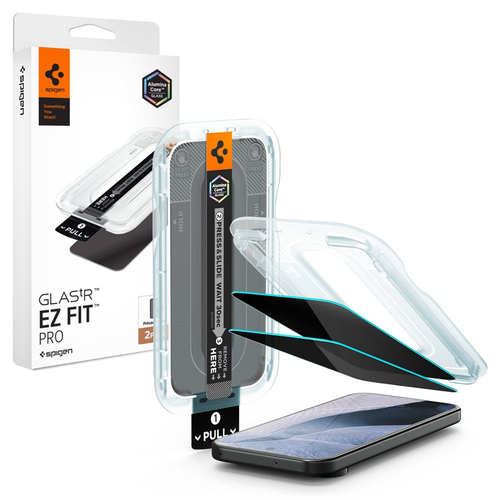 Google Pixel 11 Pro XL / 10 Pro XL / 9 Pro XL Spigen Glass tR EZ Fit Pro Privacy Skärmskydd - 2 st - Genomskinlig