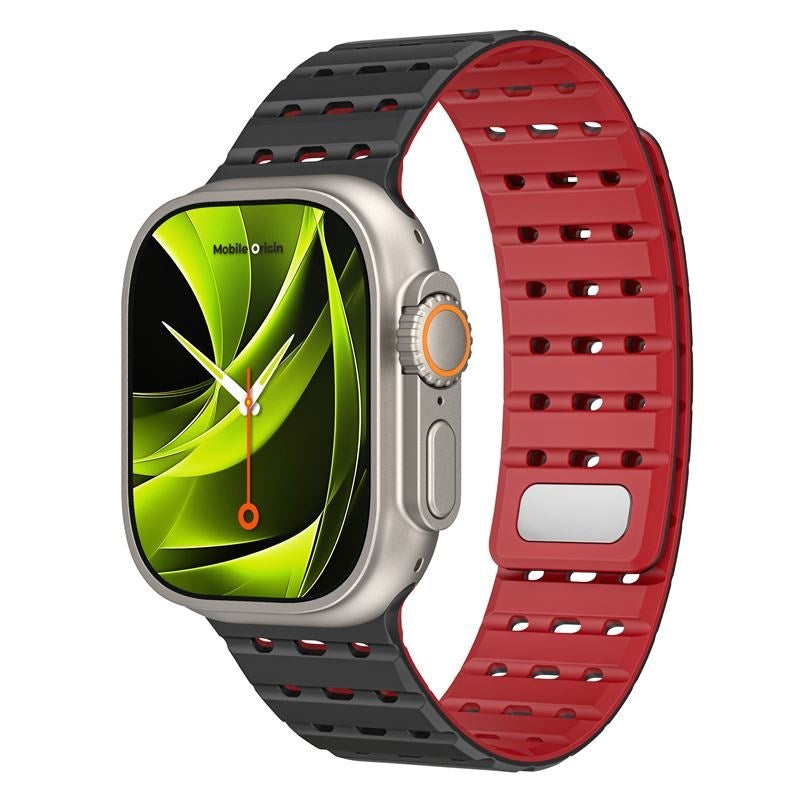 Apple Watch (42/44/SE/45/46/49mm) Mobile Origin Magnetisk Silikon Armband - Svart / Röd