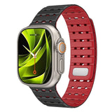 Apple Watch (42/44/SE/45/46/49mm) Mobile Origin Magnetisk Silikon Armband - Svart / Röd