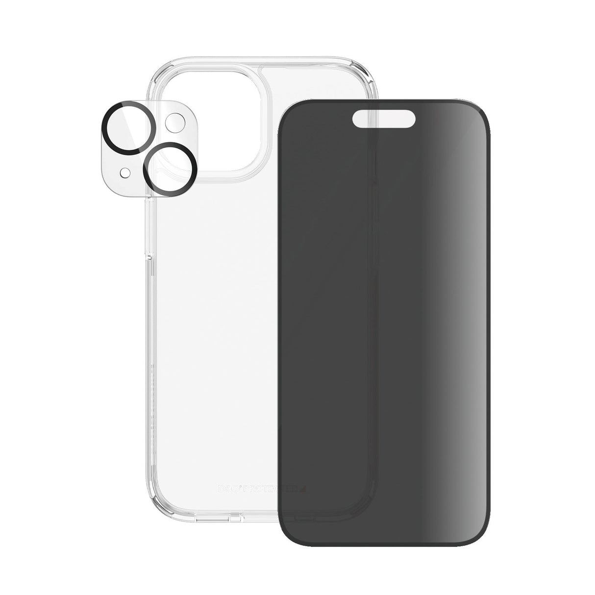 iPhone 15 PanzerGlass 3-i-1 Bundle m. EasyAligner - Privacy Skärmskydd (UWF) / Skal / Kameraskydd - Genomskinlig / Svart