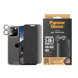 iPhone 15 Pro Max PanzerGlass 3-i-1 Bundle m. EasyAligner - Privacy Skärmskydd (UWF) / Skal / Kameraskydd - Genomskinlig / Svart