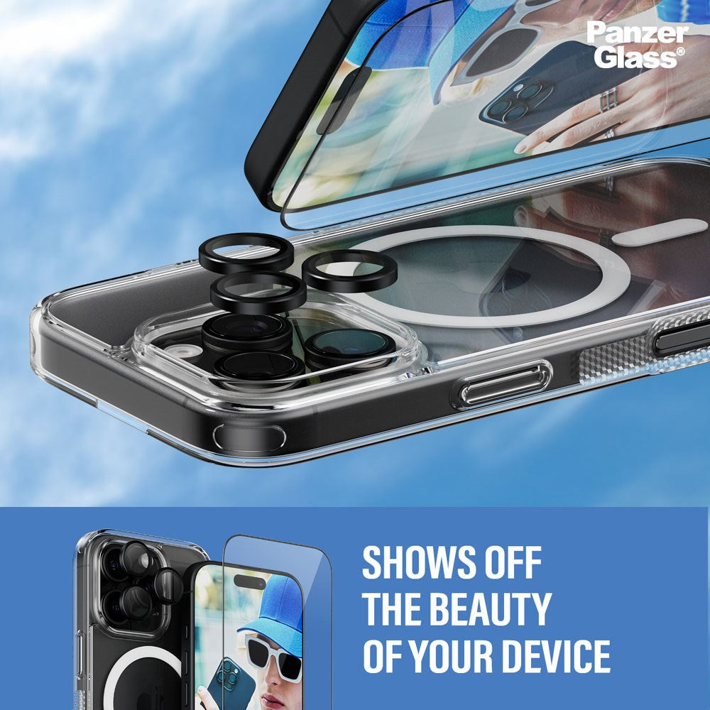 iPhone 16 Pro PanzerGlass 3-i-1 Bundle m. EasyAligner - Skärmskydd (UWF) / Skal / Kameraskydd - Genomskinlig / Svart