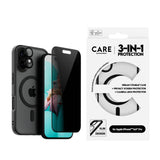 CARE By PanzerGlass iPhone 16 3-i-1 FLAGSHIP MagSafe Bundle - Privacy Skärmskydd (UWF) / Skal / Kameraskydd - Genomskinlig / Svart