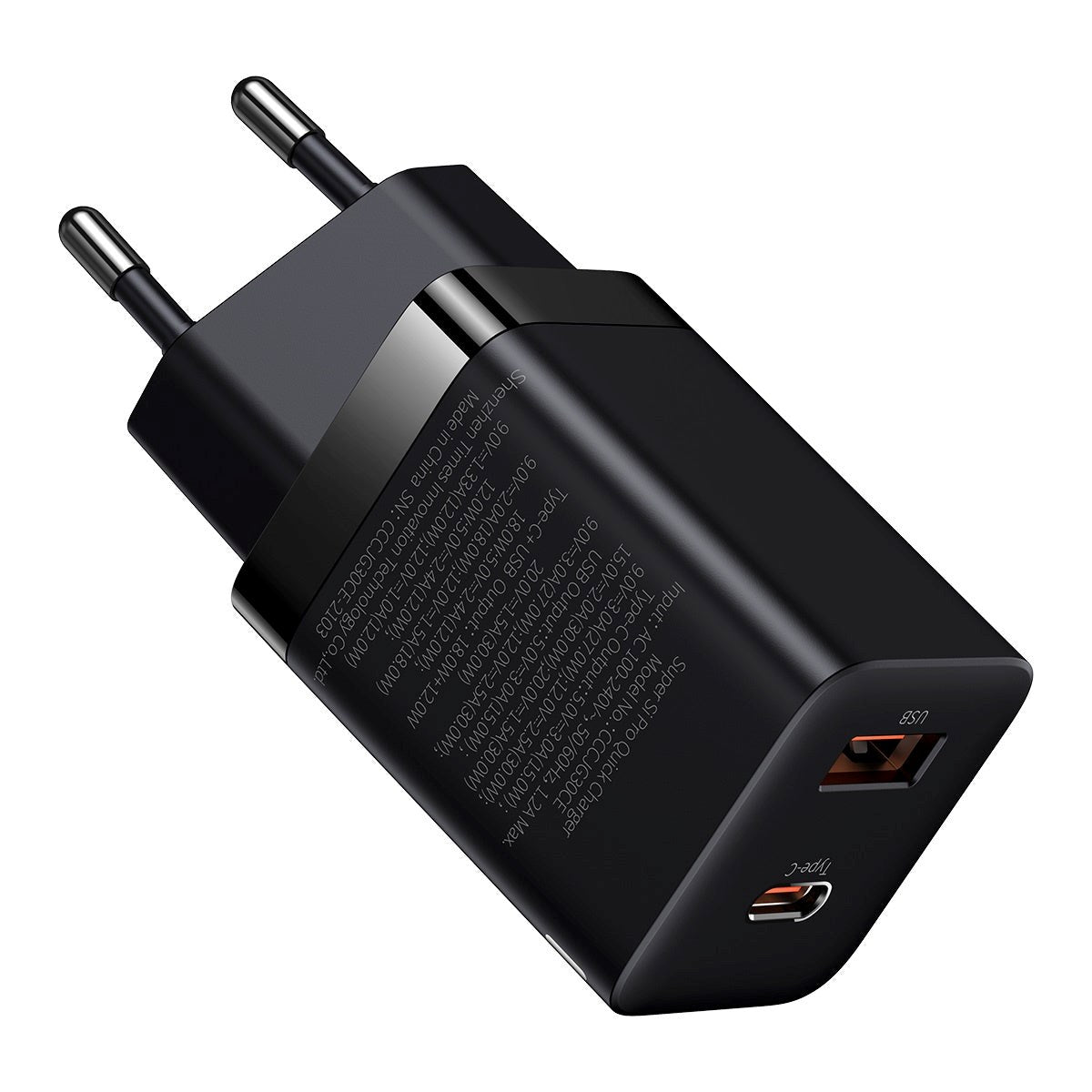 Baseus 30W Super Si Pro Väggladdare USB-C och USB-A - Svart