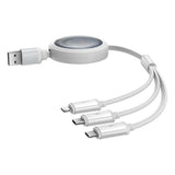 Baseus Free2Draw 3-i-1 Utdragbar Multikabel - USB-A till USB-C / Lightning / Micro USB - 1.1m - Vit