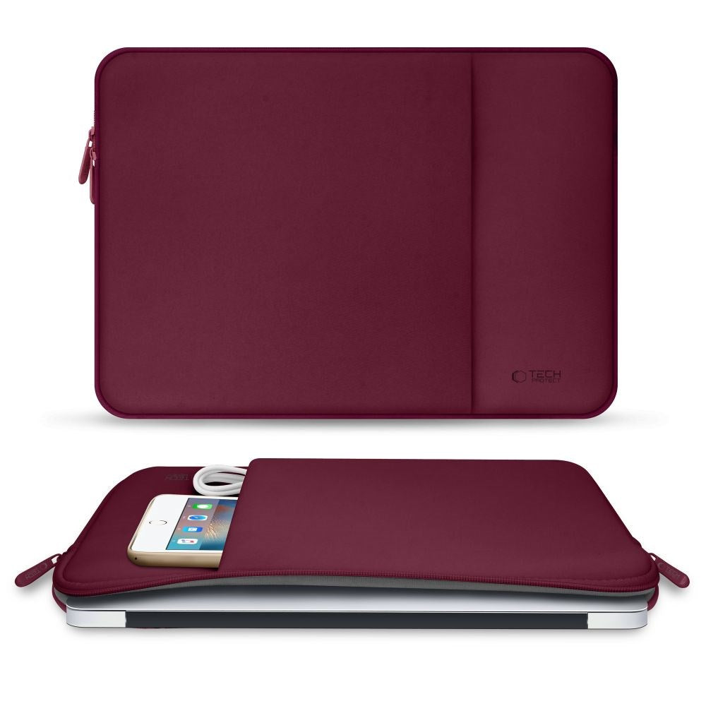 Tech-Protect MacBook / Laptop Neopren Sleeve 14" (34.5 x 24.5 cm) med Extra Ficka - Bourgogne