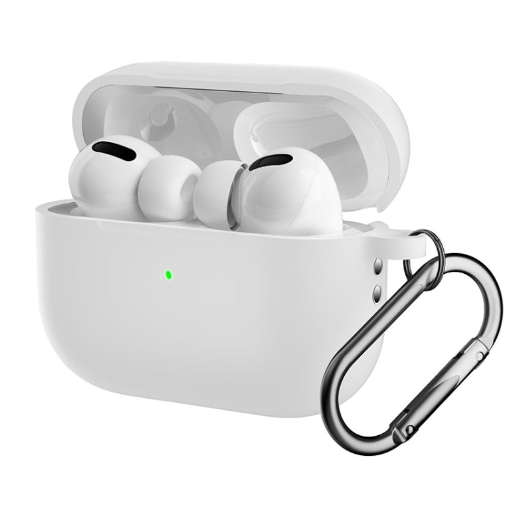 Apple Airpods Pro 2nd Gen (2022) Silikon Fodral med Karbinhake - Vit