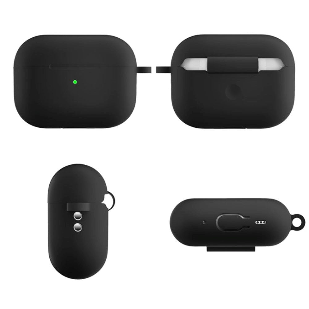 Apple Airpods Pro 2nd Gen (2022) Silikon Fodral med Karbinhake - Svart