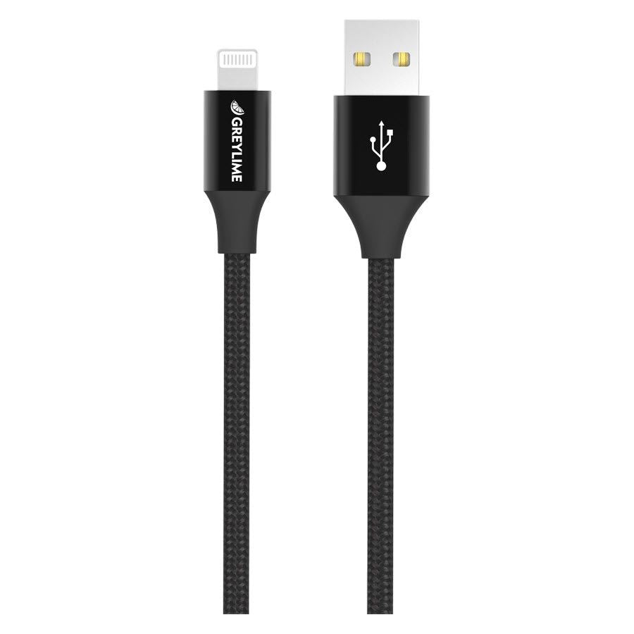 GreyLime flätade USB-A till Lightning Cable 2 m. - Svart