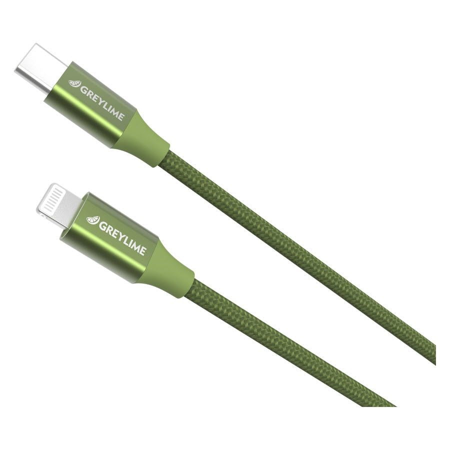 GreyLime 18W flätade USB-C till Lightning Cable 2 m. - Grönt