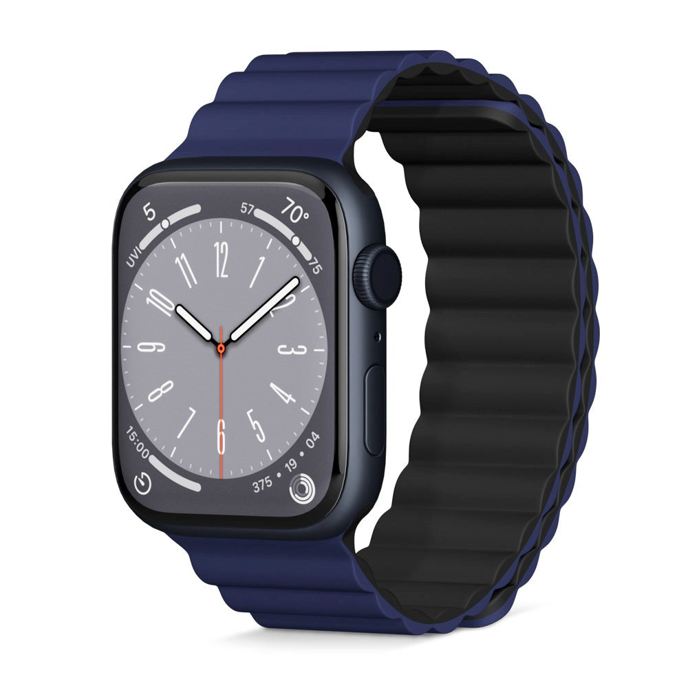 Apple Watch (42/44/SE/45/46/49mm) Epico Magnetisk Silikon Armband - Blå / Svart